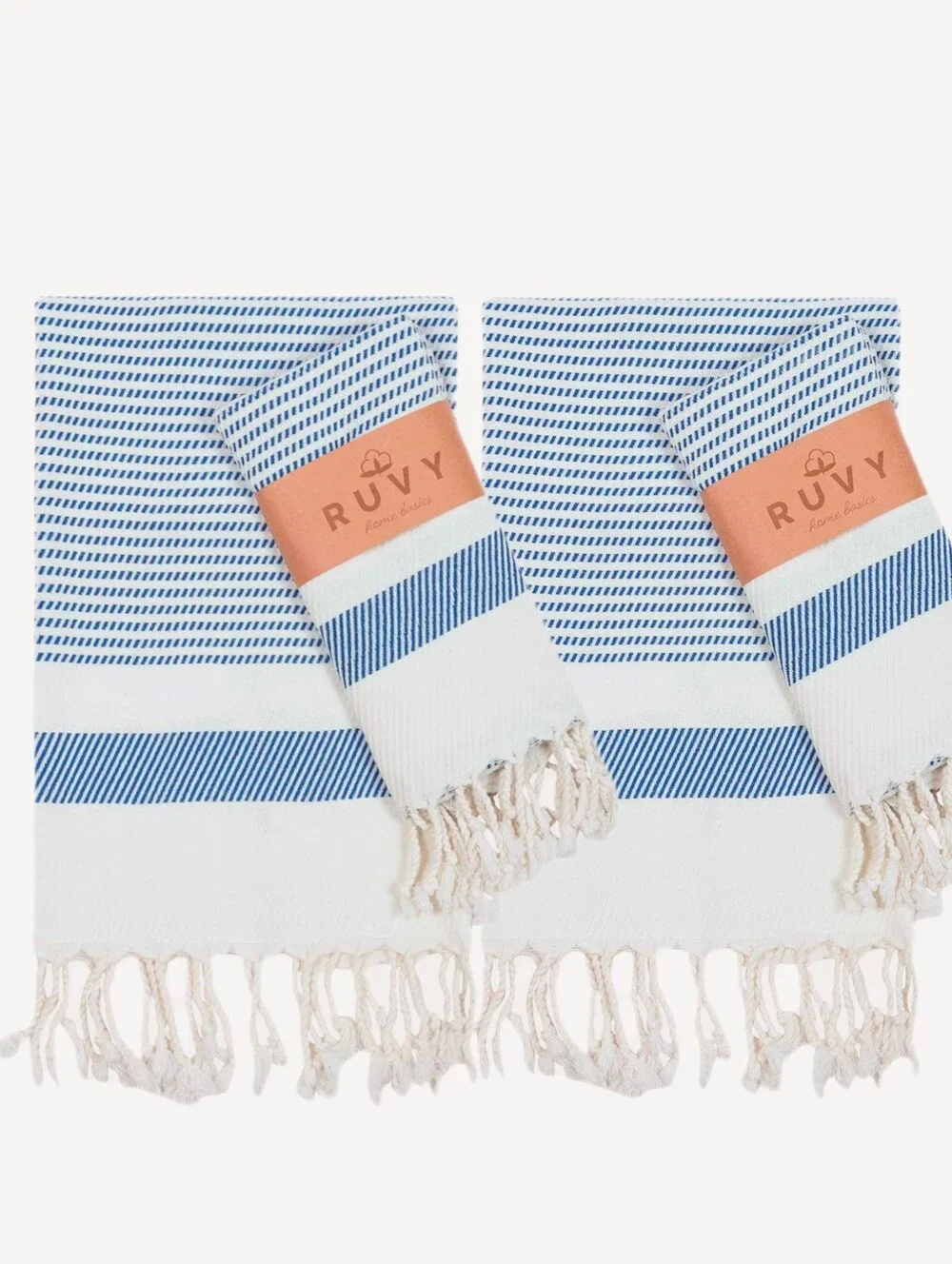 Ruvy NWT 4pk Turkish Cotton Stripe Hand Towels In Cream/Blue 18